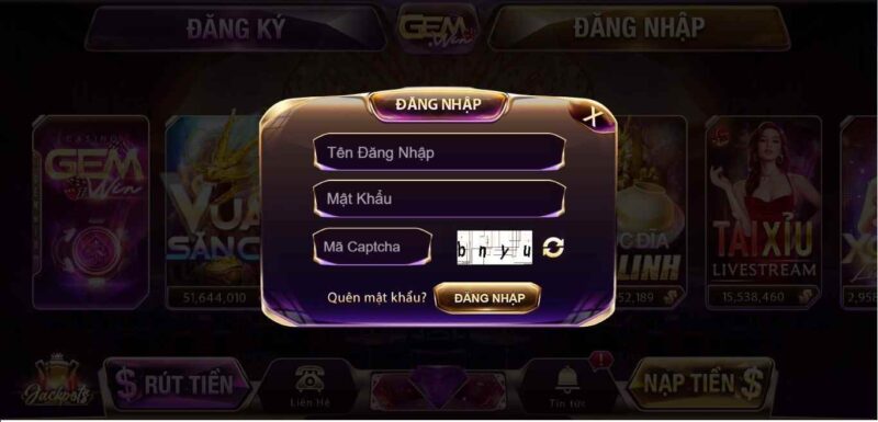 giao diện đăng nhập gem win